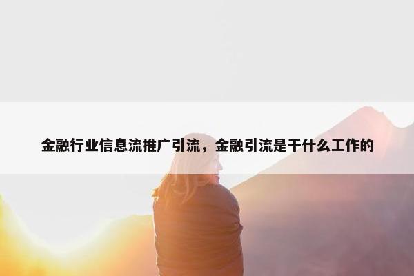 金融行业信息流推广引流，金融引流是干什么工作的