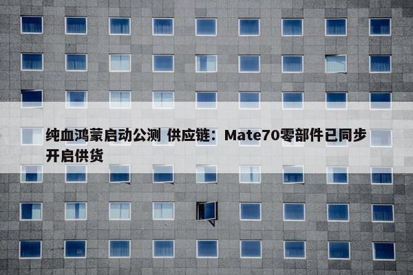 纯血鸿蒙启动公测 供应链：Mate70零部件已同步开启供货